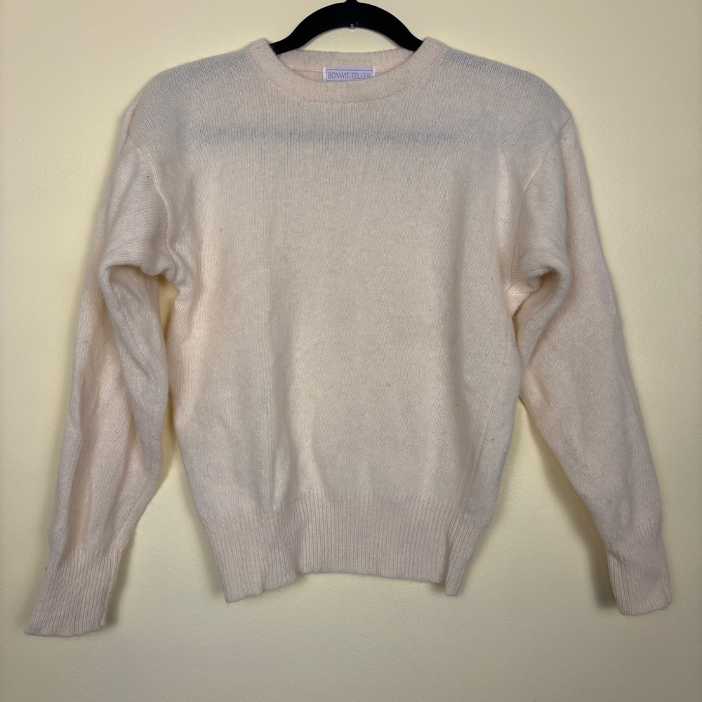VINTAGE BONWIT‎ TELLER Cozy Cream Crew Neck Sweater Size Medium Lambswool Rabbit